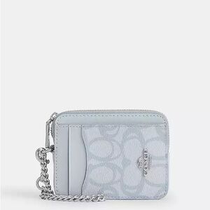 Coach Zip Card Case Wristlet – Light Blue Signature Can